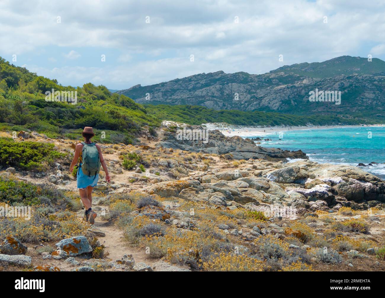 Corsica (Francia) - la Corsica è una grande isola turistica francese nel Mediterraneo con bellissime spiagge. Qui la spiaggia di Ostriconi, Lotu, Saleccia, Roccapina Foto Stock