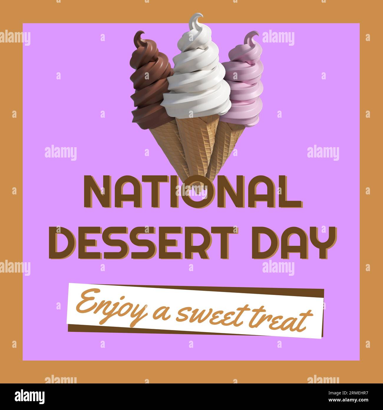 Composto da coni gelato e dessert nazionale, gusta un dolce testo su sfondo viola Foto Stock