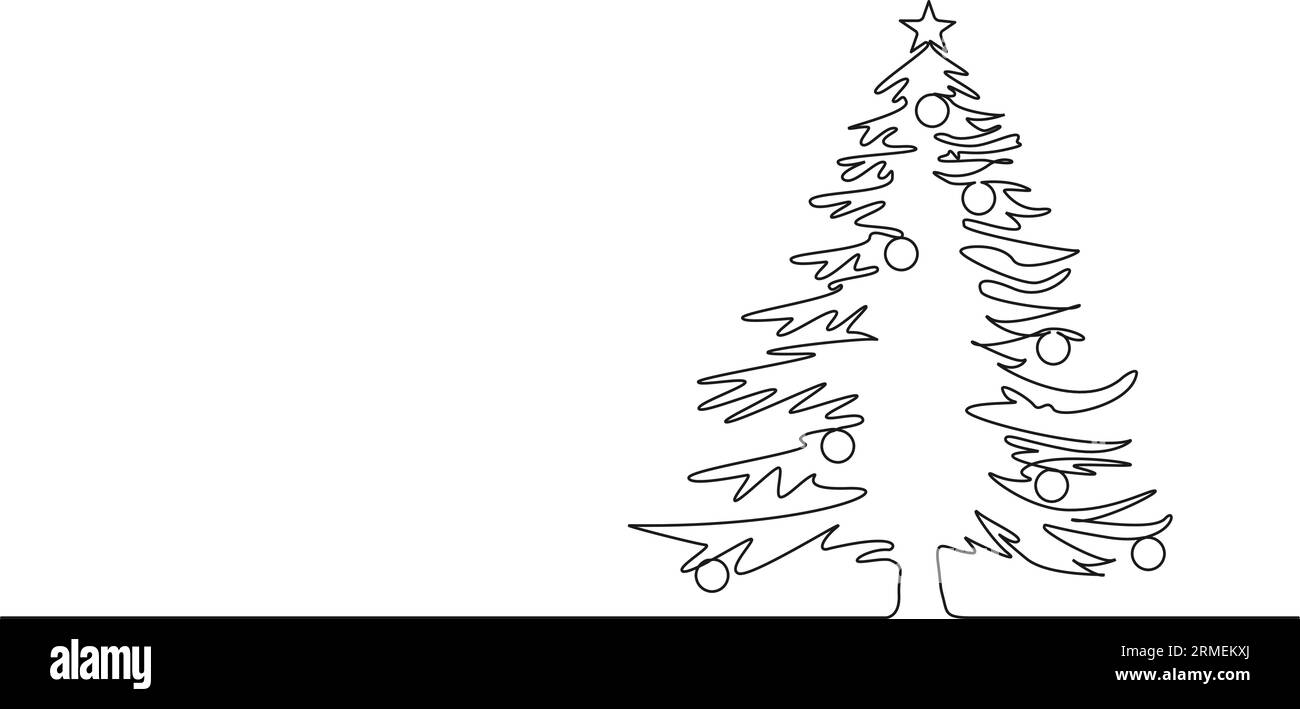 disegno continuo a riga singola dell'albero di natale, illustrazione vettoriale della line art Illustrazione Vettoriale