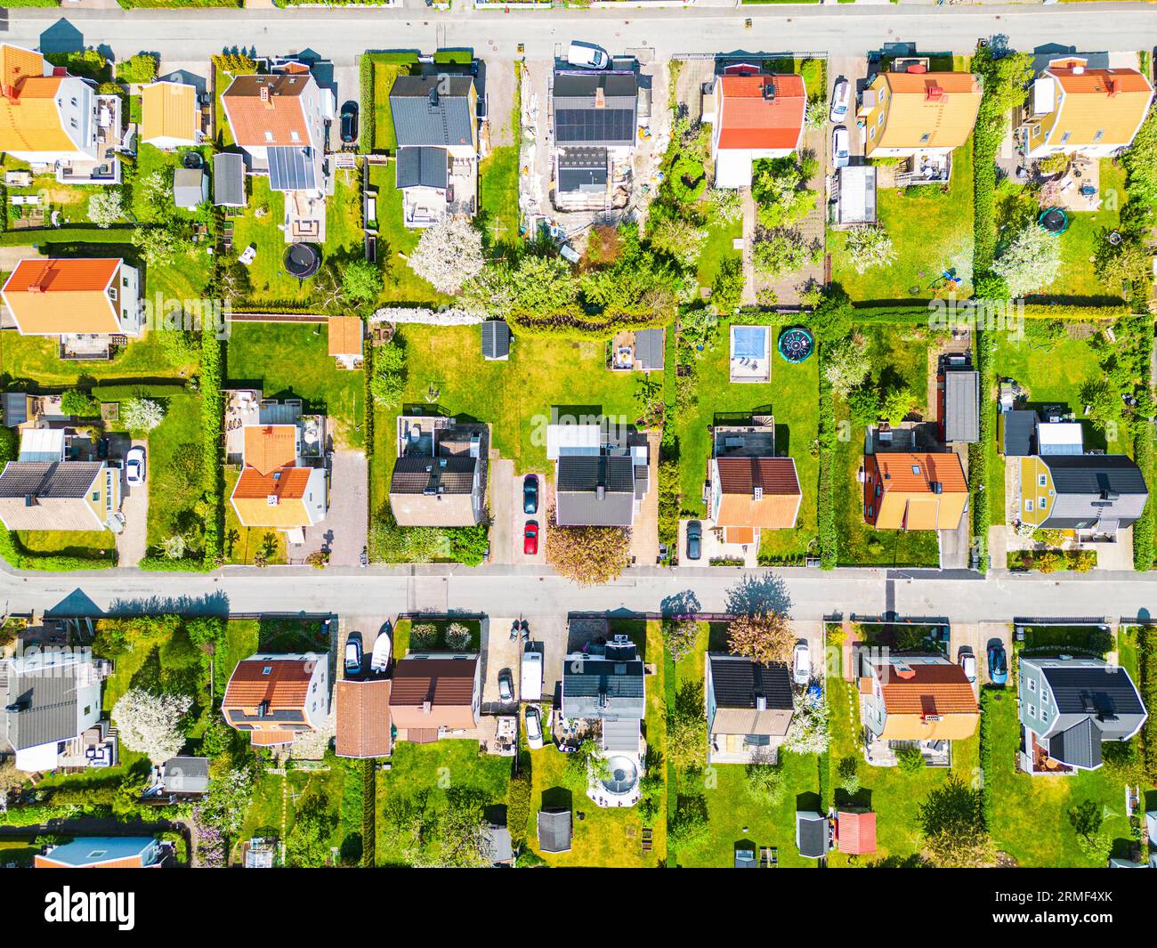 Vista aerea delle case nell'area residenziale Foto Stock