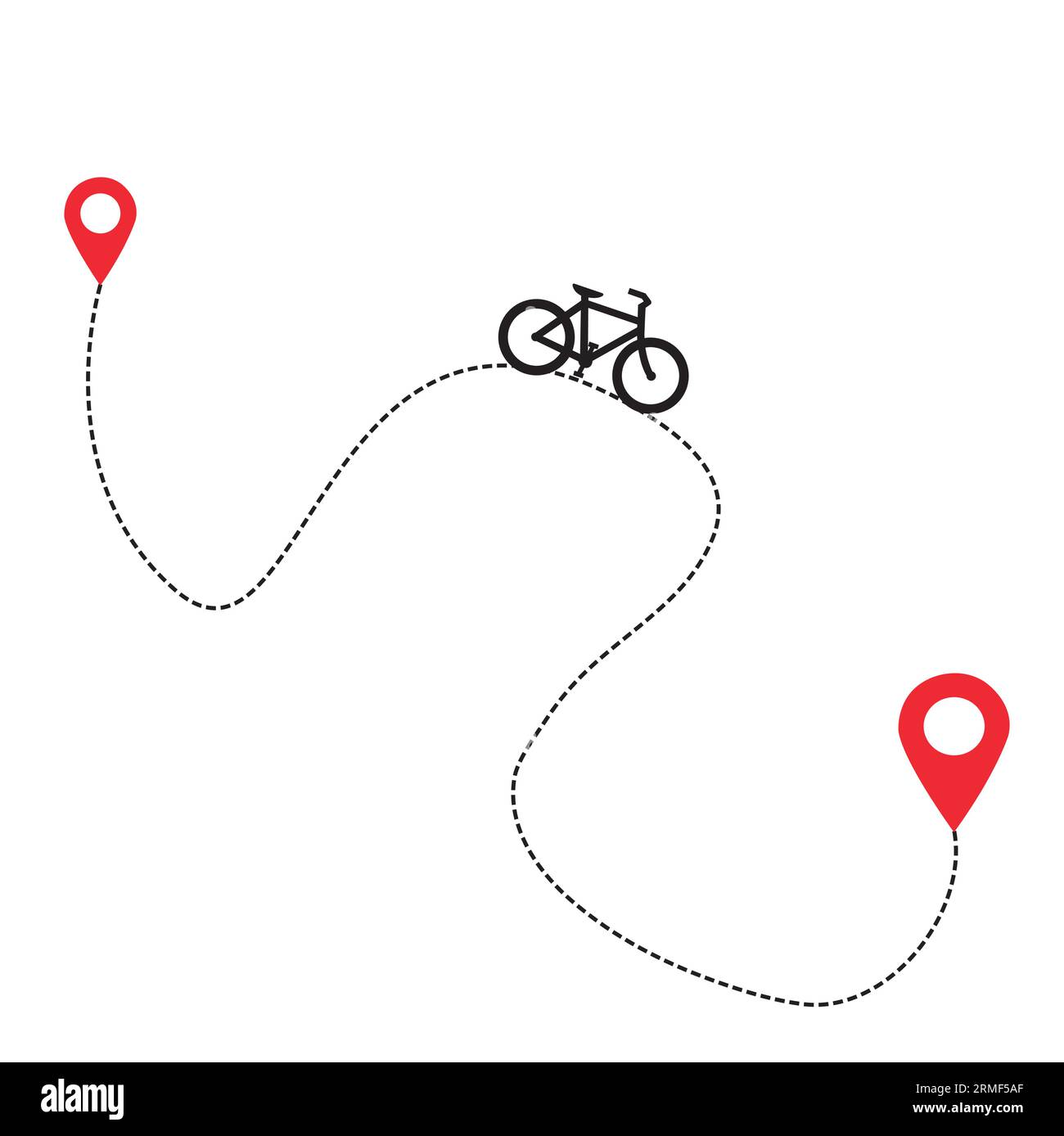 Una traccia con una bicicletta e segni di posizione su uno sfondo bianco con spazio di copia Illustrazione Vettoriale