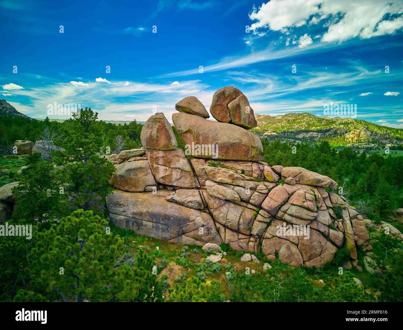 Formazione rocciosa simile alla Sfinge presso la Vedauwoo Recreation area nella Medicine Bow National Forest, Wyoming. Foto Stock