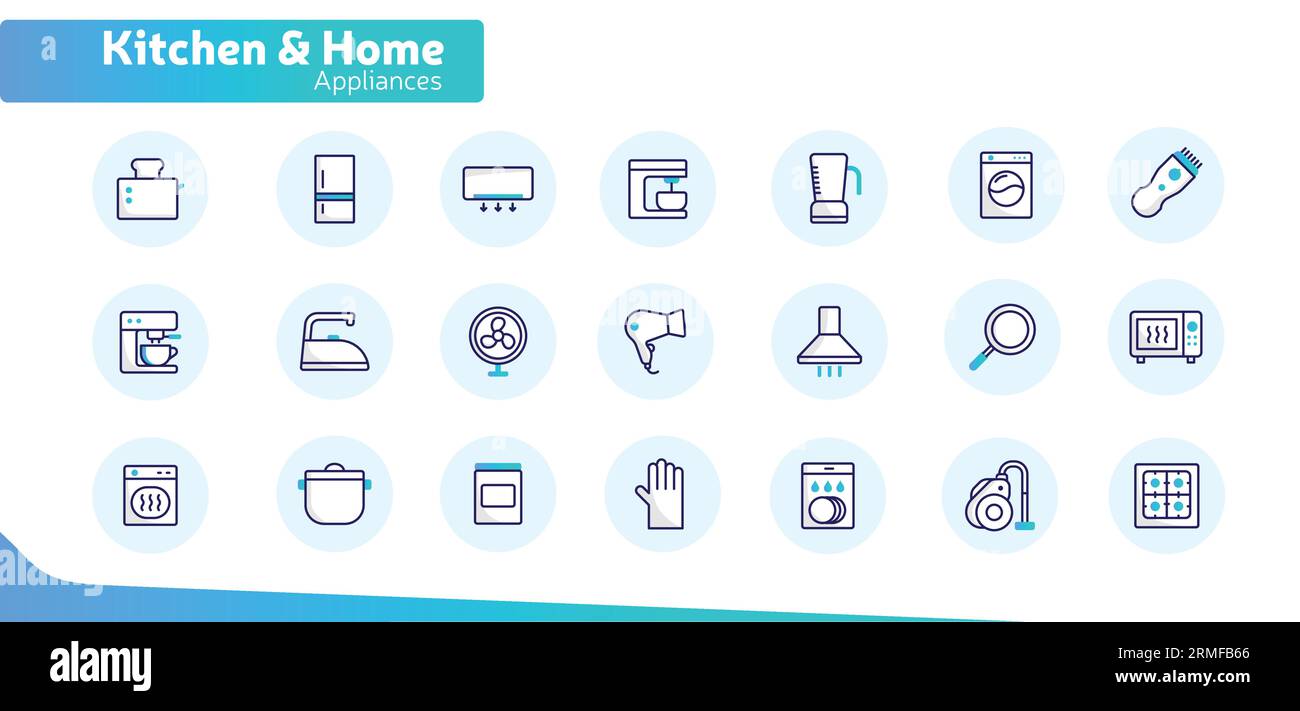 Set completo di icone per elettrodomestici e cucine per case moderne Illustrazione Vettoriale
