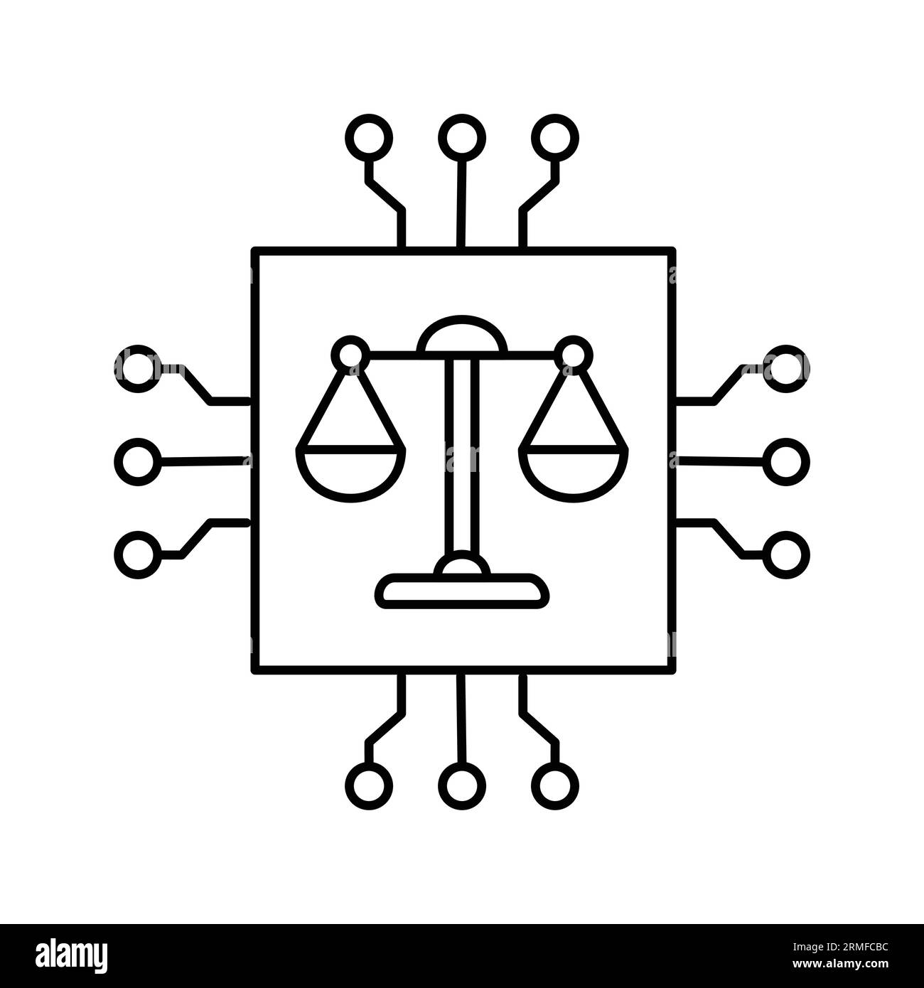 Design delle icone dell'intelligenza artificiale responsabile: Un passo verso un futuro dell'intelligenza artificiale equo e giusto. Icona dell'intelligenza artificiale equa: Promuovere l'equità e la non discriminazione nell'intelligenza artificiale. Solo l'icona dell'intelligenza artificiale. Illustrazione Vettoriale