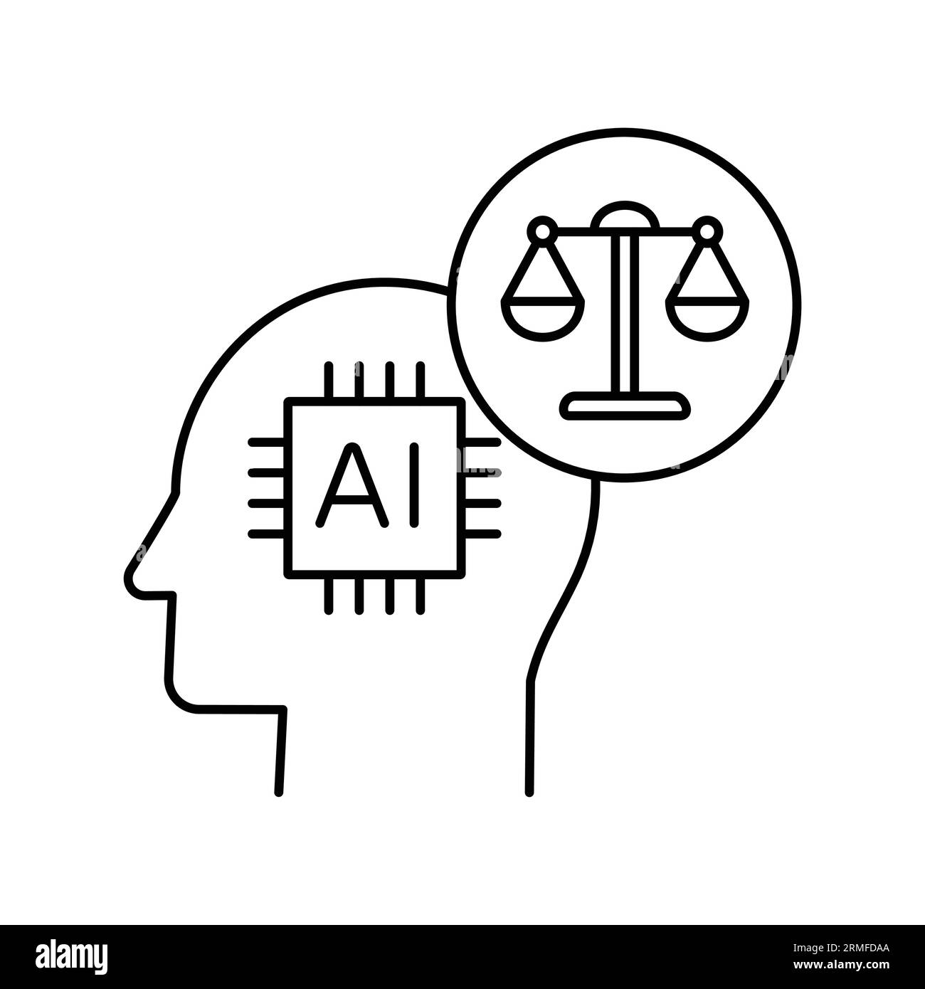 Design delle icone dell'intelligenza artificiale responsabile: Un passo verso un futuro dell'intelligenza artificiale equo e giusto. Icona dell'intelligenza artificiale equa: Promuovere l'equità e la non discriminazione nell'intelligenza artificiale. Solo l'icona dell'intelligenza artificiale. Illustrazione Vettoriale