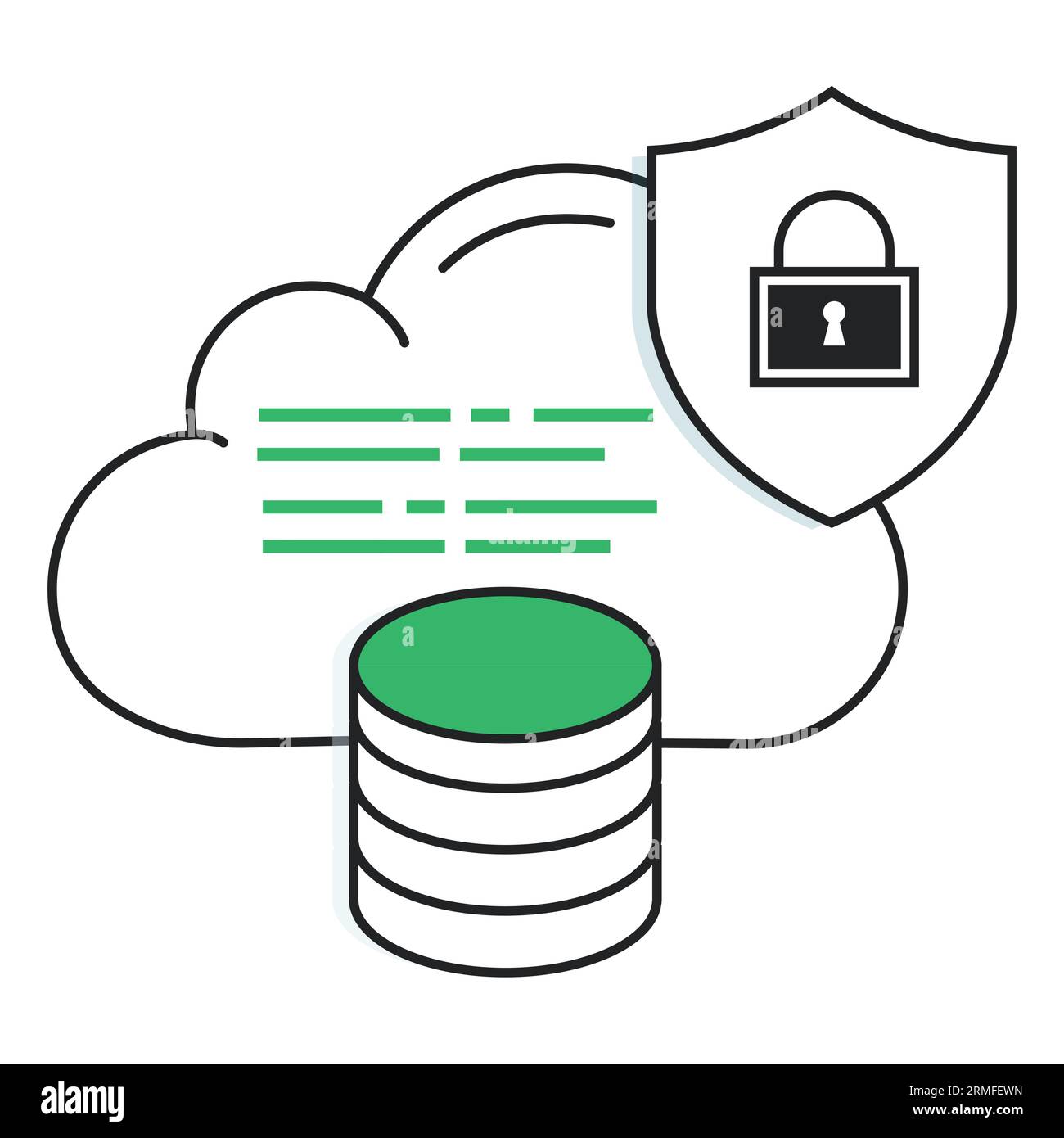 Icona Secure Data Server (Server dati protetto). Protezione della rete, riservatezza delle informazioni e sicurezza sul cloud. Traccia modificabile per una facile personalizzazione. Illustrazione Vettoriale