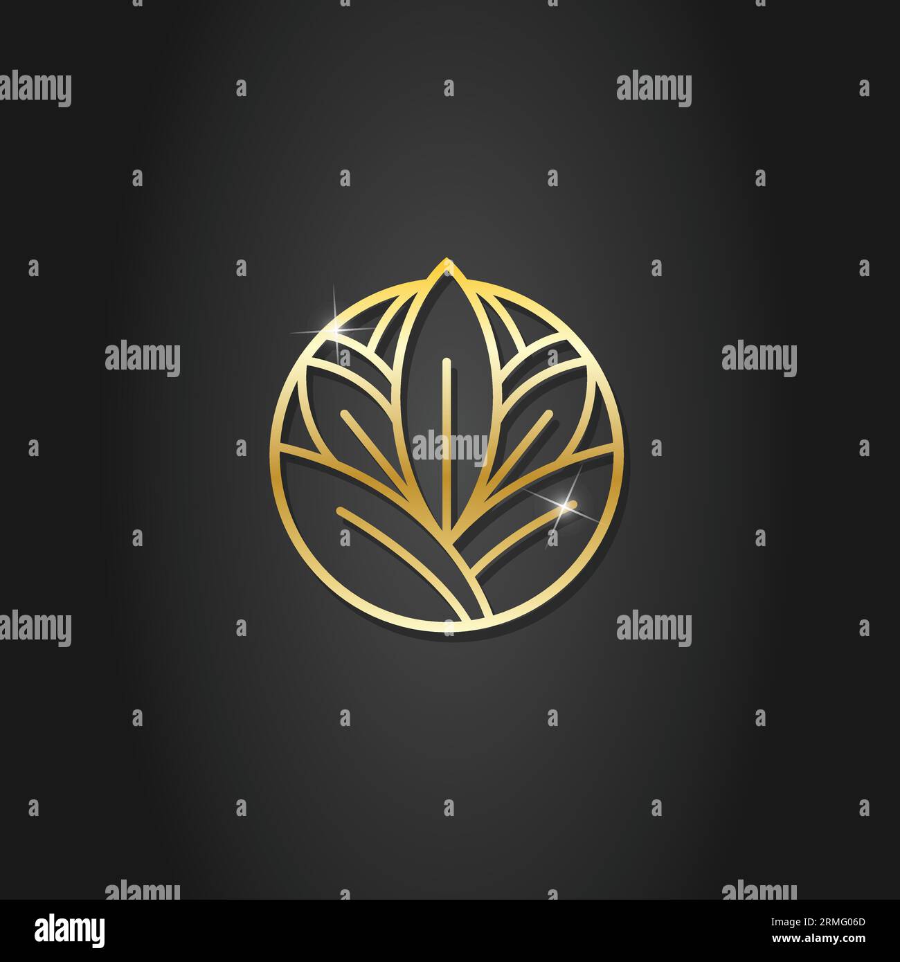 Immagine vettoriale con logo Luxury fiore di loto oro. Logo del fiore di loto. Modello di disegno vettoriale dell'icona del loto su sfondo scuro. Illustrazione Vettoriale