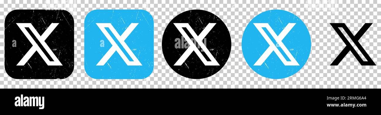 Set del nuovo logo twitter. Twitter rebranding come X. Twitter X logo. Illustrazione vettoriale isolata su sfondo trasparente Illustrazione Vettoriale
