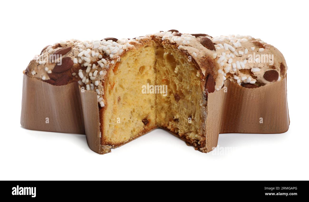 Deliziosa colomba di Pasqua italiana su sfondo bianco Foto Stock