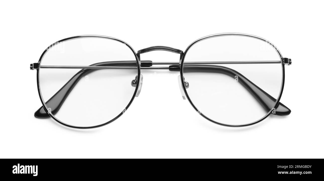Elegante paio di occhiali isolati su bianco Foto Stock