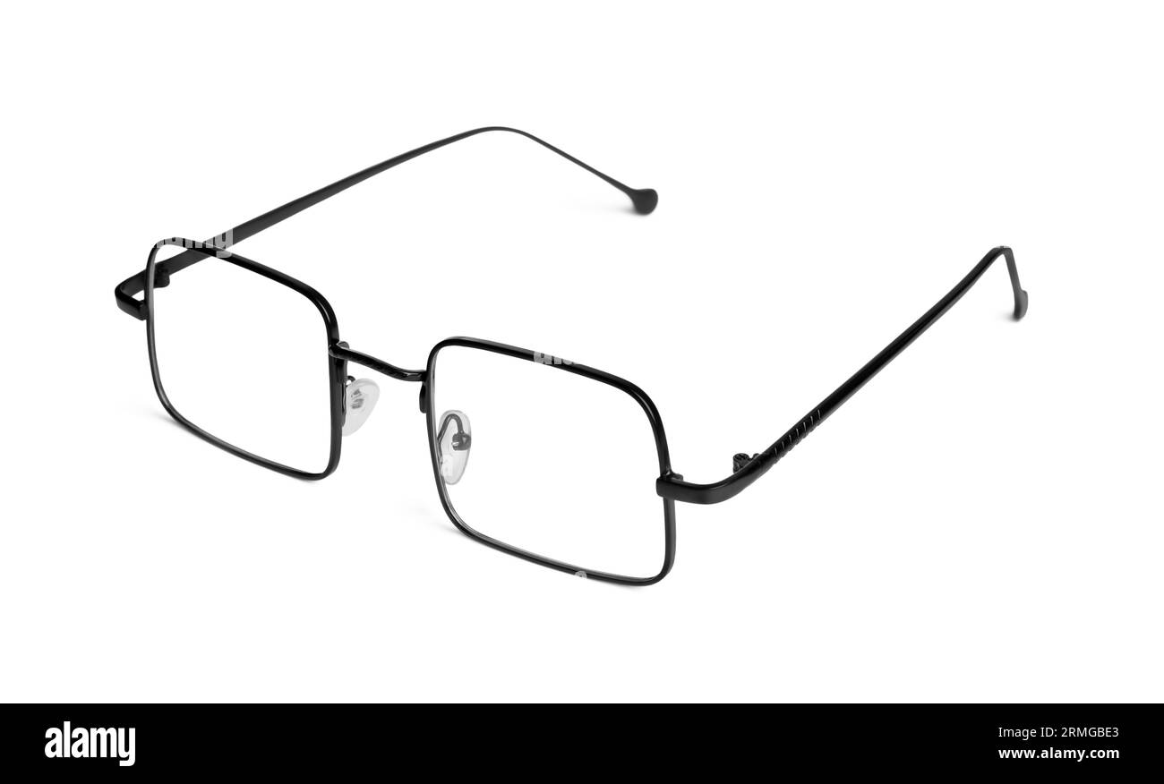 Elegante paio di occhiali isolati su bianco Foto Stock