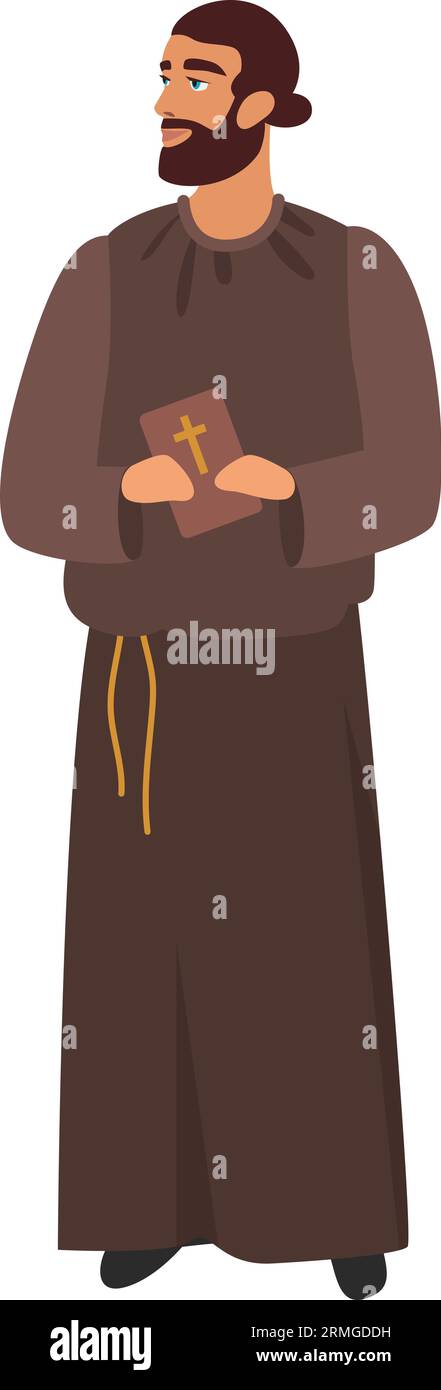 Un prete medievale. Monaco nel Medioevo, frate del monastero nella società medievale cartoon illustrazione vettoriale Illustrazione Vettoriale