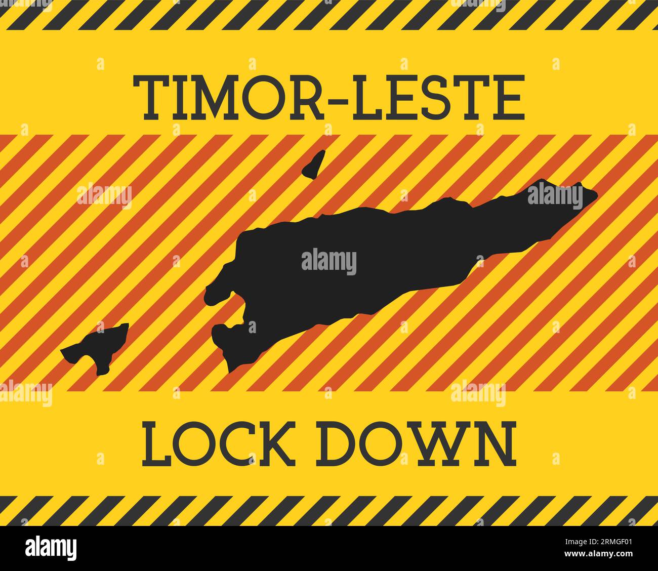 Cartello Timor-Leste Lockdown. Icona gialla di pericolo pandemia paese. Illustrazione vettoriale. Illustrazione Vettoriale