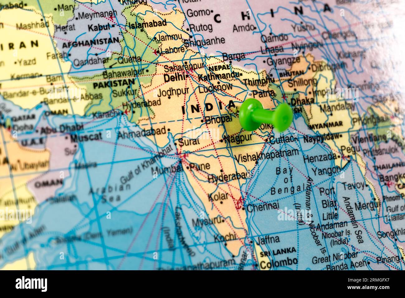 Questa immagine mostra il paese dell'India su una mappa mondiale Foto Stock