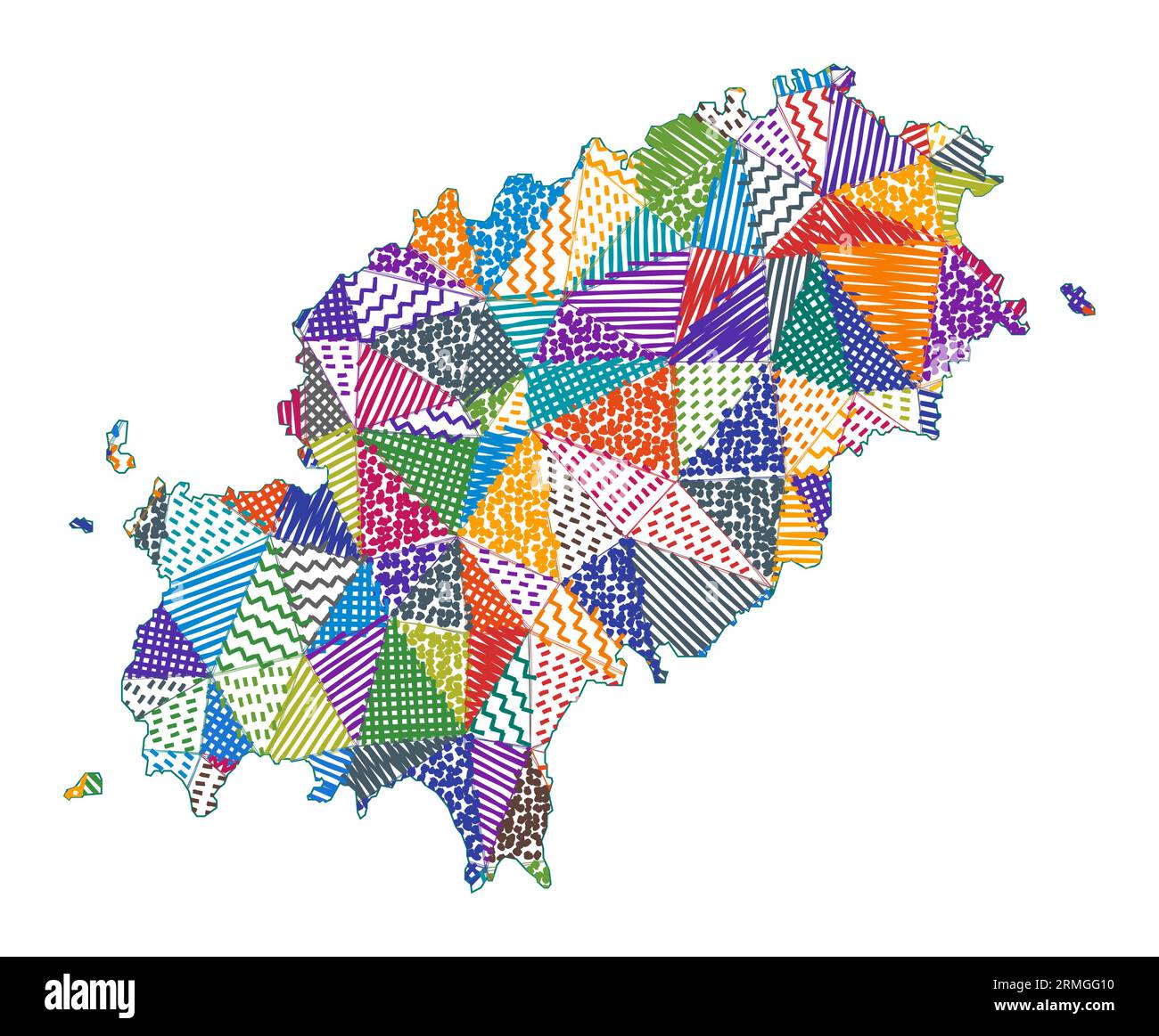 Mappa di Ibiza in stile bambini. Poligoni disegnati a mano a forma di Ibiza. Illustrazione vettoriale. Illustrazione Vettoriale