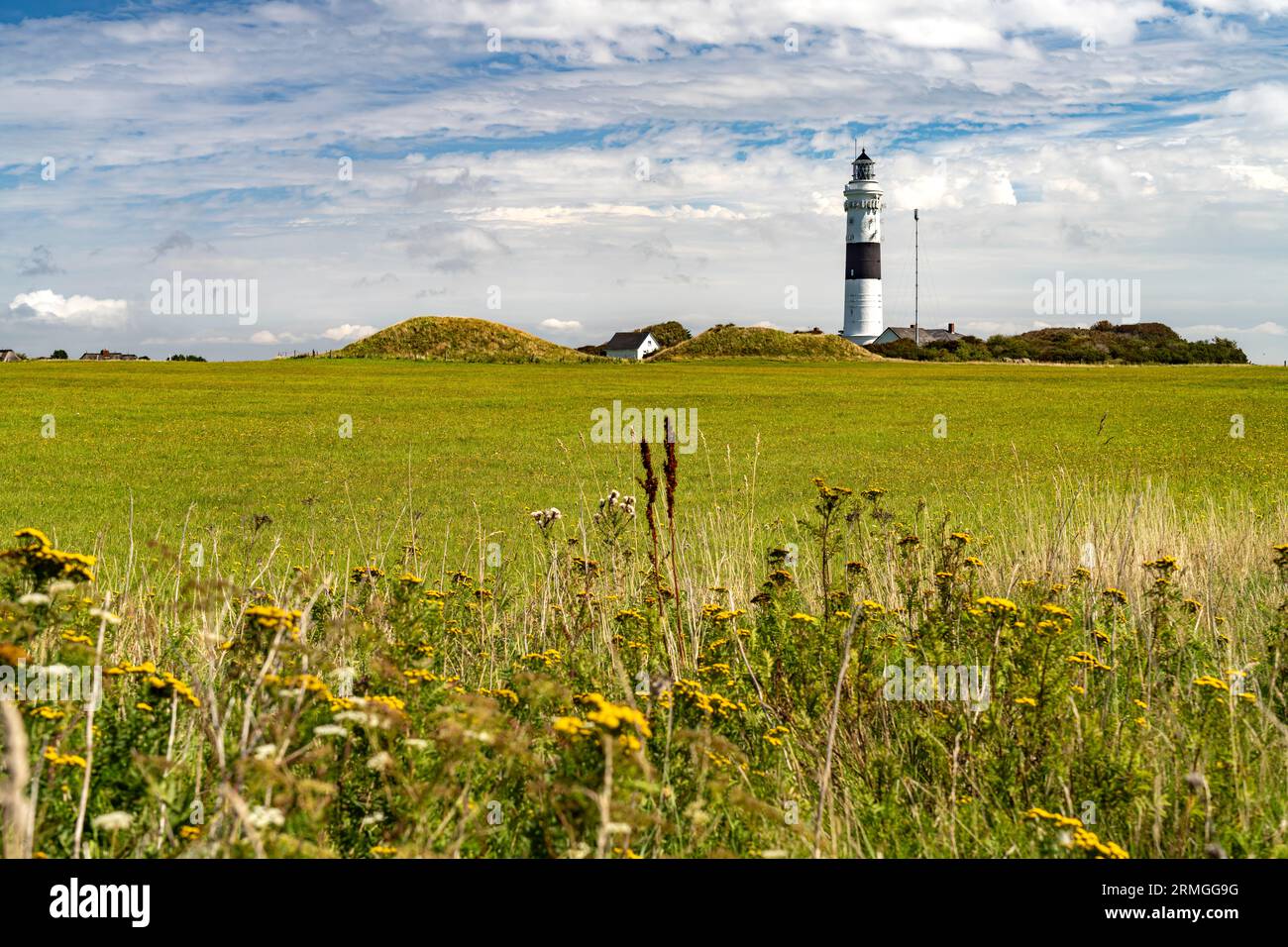 Der schwarz-weiße Leuchtturm Langer Christian bei Kampen, Insel Sylt, Kreis Nordfriesland, Schleswig-Holstein, Deutschland, Europa | il nero e W Foto Stock