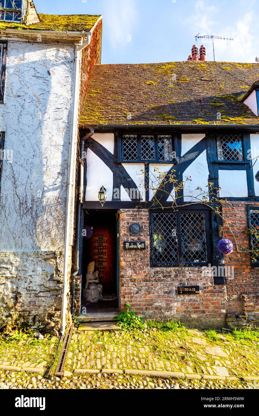 Cottage storico di Robin Hill di grado II in Mermaid Street, Rye, East Sussex, Inghilterra Foto Stock