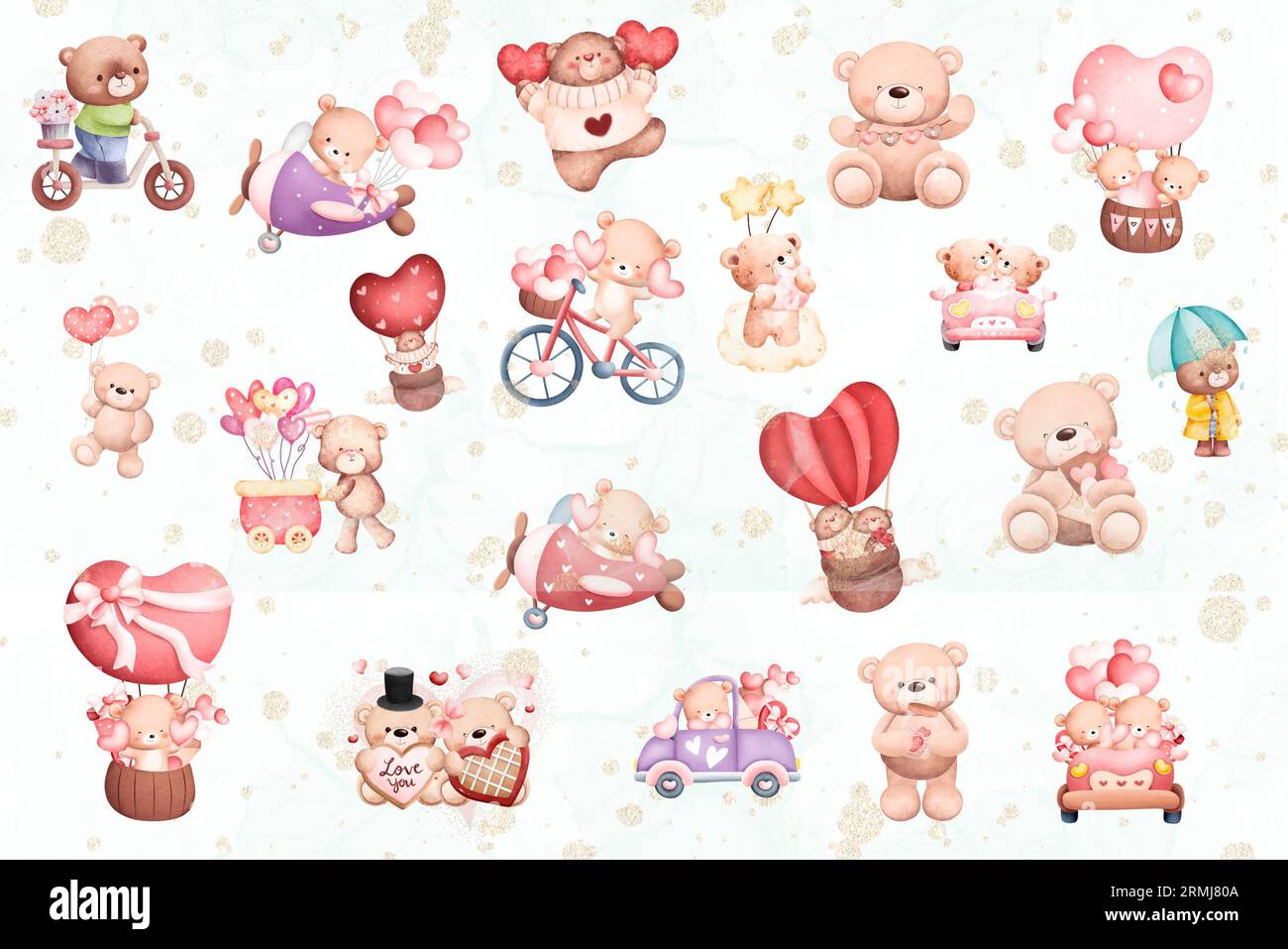 Collezioni di orsacchiotti ad acquerello Foto Stock