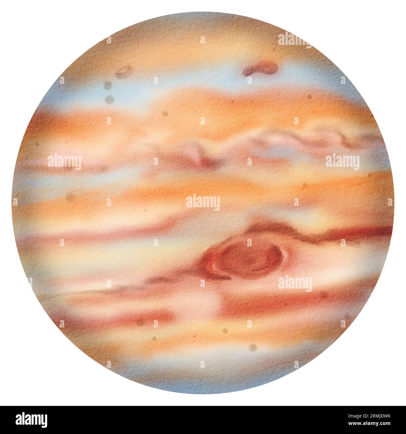 Giove - il quinto pianeta del sistema solare. oggetto isolato. Per scuole, lezioni di astronomia, copertine per quaderni e diari. Astrologia: Patrono del Foto Stock