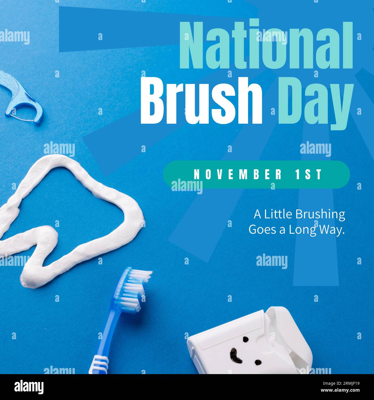 Composto di spazzolino da denti e filo interdentale con testo del 1° novembre e del giorno nazionale dello spazzolino Foto Stock