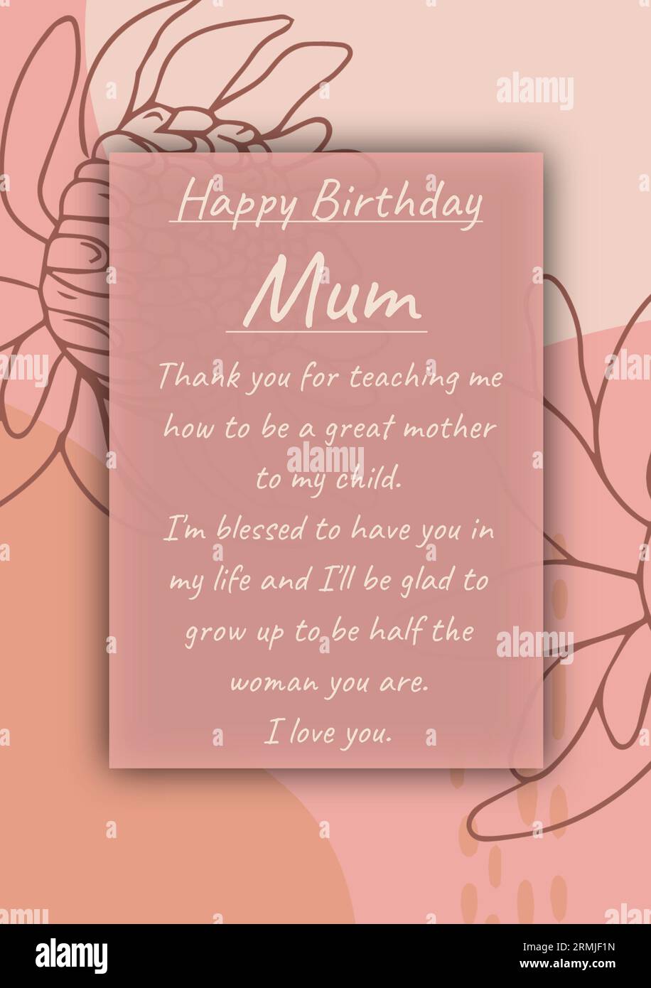 Illustrazione di note per la madre con buon compleanno mamma e ti amo testo su motivi floreali Foto Stock