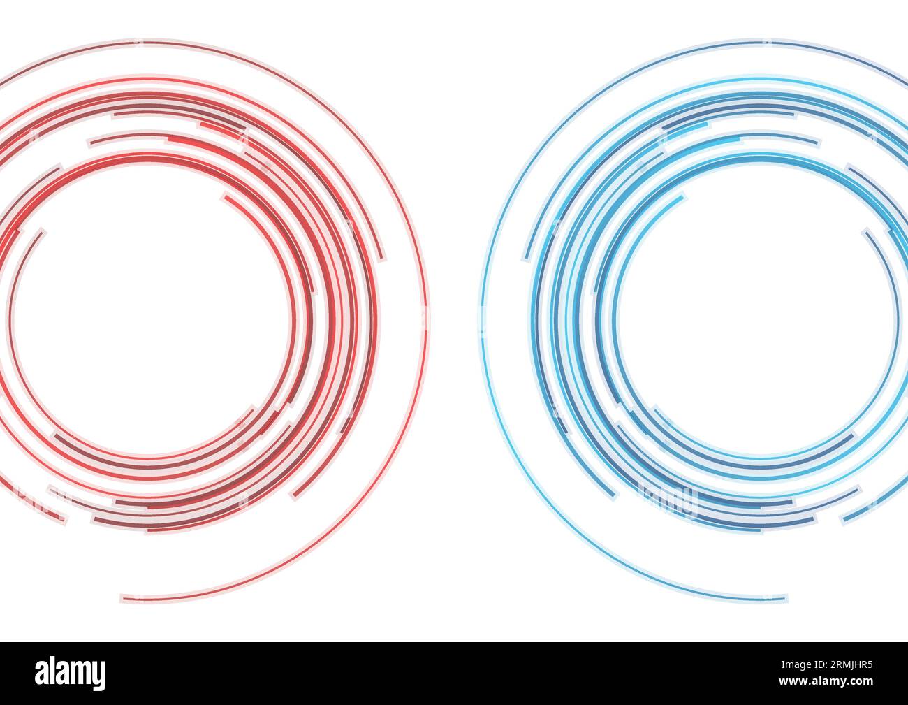 I cerchi HUD blu e rosso circondano uno sfondo astratto futuristico. Progettazione vettoriale Illustrazione Vettoriale