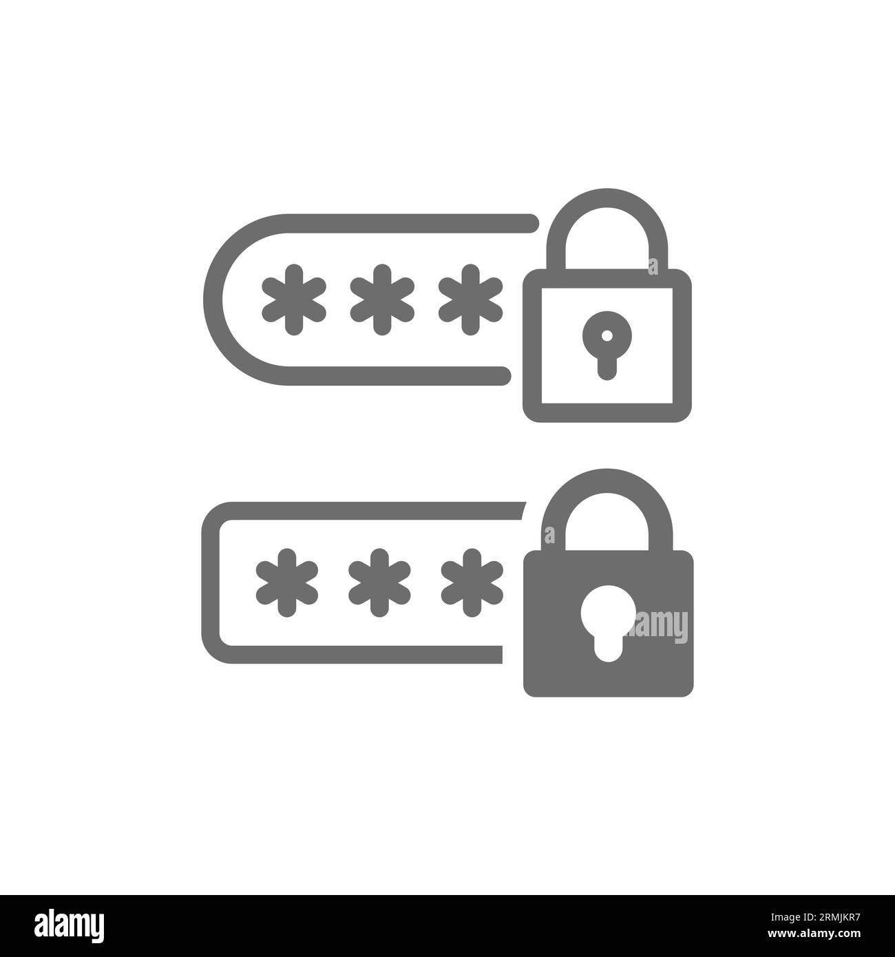 Campo protetto da password con icona a forma di lucchetto. I caratteri mascherati formano il vettore. Riga modificabile. Illustrazione Vettoriale