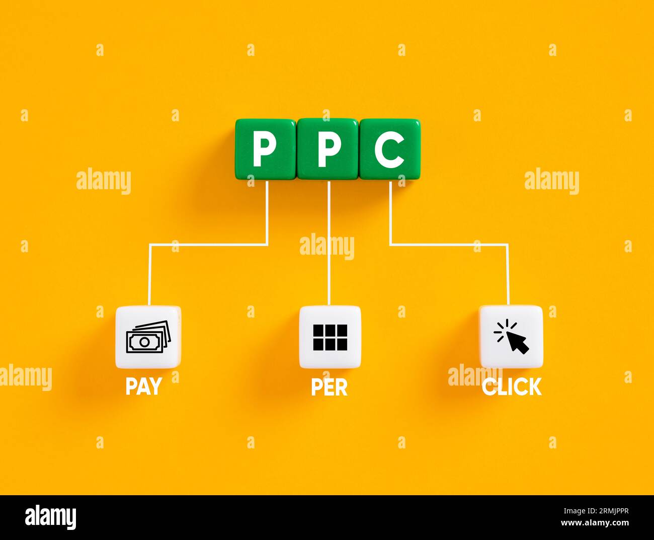 Concetto PPC Pay per Click. Concetto aziendale di marketing online digitale. Foto Stock