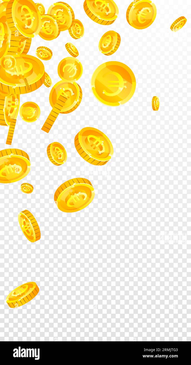Diminuzione delle monete in euro dell'Unione europea. Monete d'oro euro sparse. Denaro europeo. Ricchezza jackpot o concetto di successo. Illustrazione vettoriale. Illustrazione Vettoriale