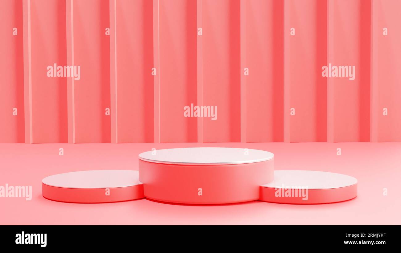 Scenografia astratta minima con forme geometriche. Sfondo rosa. rendering 3d Foto Stock