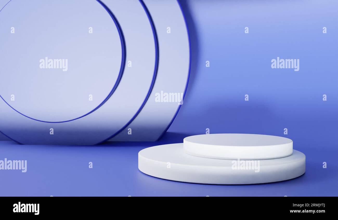 Scenografia minimale astratta con forme geometriche. Sfondo blu. rendering 3d. Foto Stock