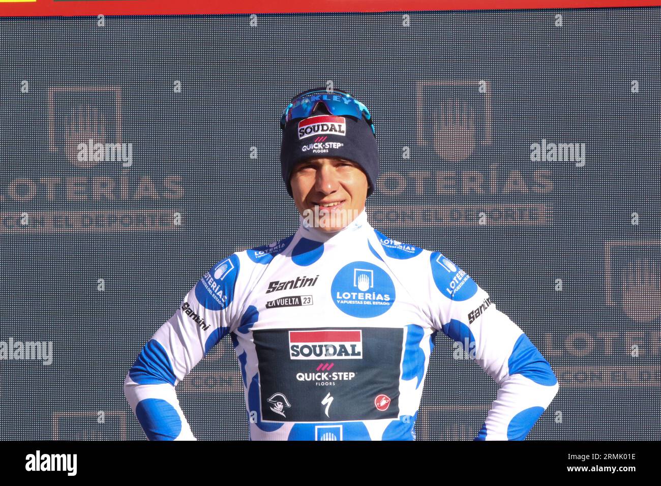 Remco Evenepoel campione belga Soudal Quick Step miglior giovane pilota maglia bianca e re delle montagne maglia blu e bianca Foto Stock