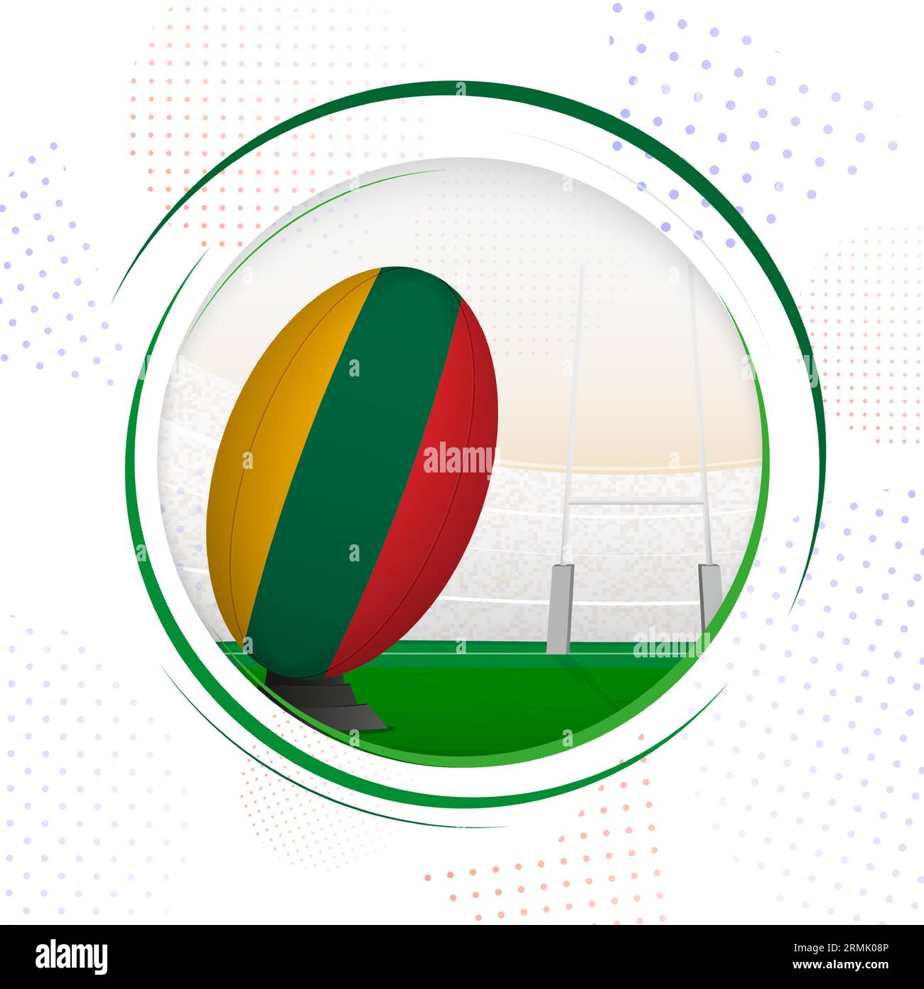 Bandiera della Lituania sulla palla di rugby. Icona del rugby rotondo con bandiera della Lituania. Illustrazione vettoriale. Illustrazione Vettoriale