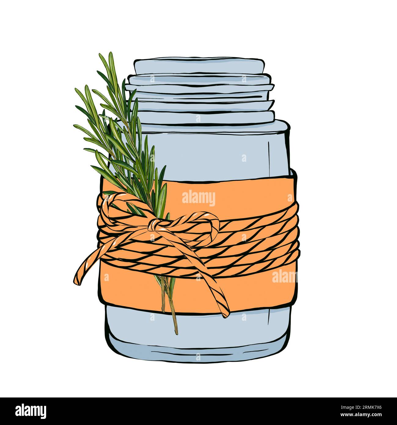 Bottiglia di olio essenziale isolata su sfondo bianco. Illustrazione dello stile di schizzo disegnato a mano Foto Stock
