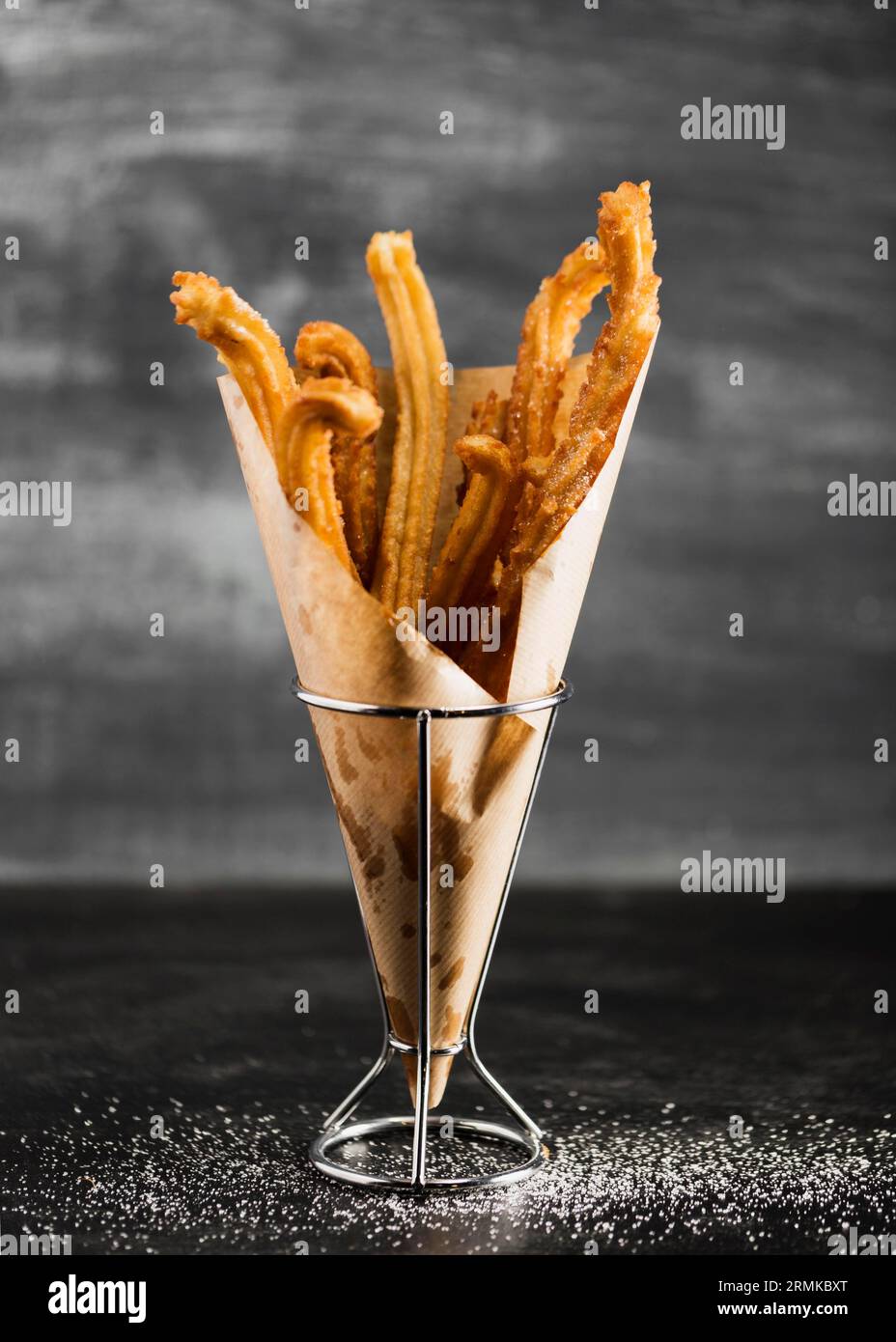 Carta per avvolgere i churros della vista anteriore Foto Stock