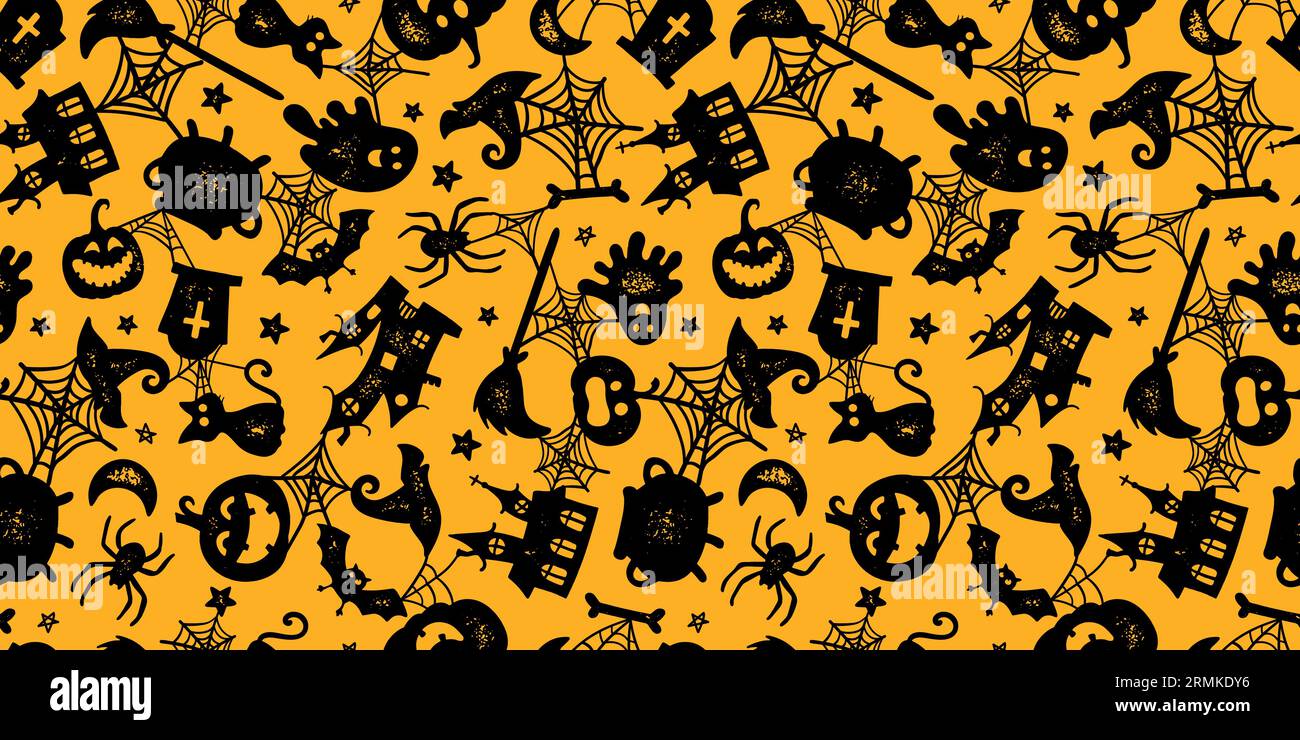 Carino disegno a mano Halloween senza cuciture pattern, colorato sfondo di doodle, grande per Halloween banner, sfondi, tessuti, avvolgimento - disegno vettoriale Illustrazione Vettoriale