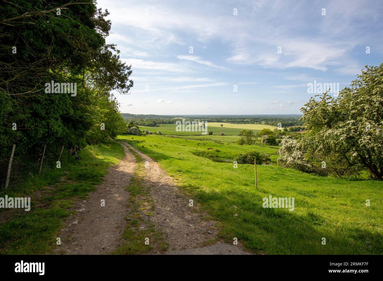 Vista sui campi del Weald a Boughton Malherbe Kent Foto Stock