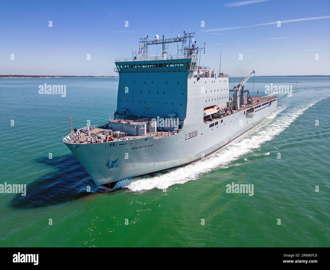 RFA Mounts Bay (L3008) è un Landing Ship Dock ausiliario gestito dalla Royal Fleet Auxiliary. Foto Stock