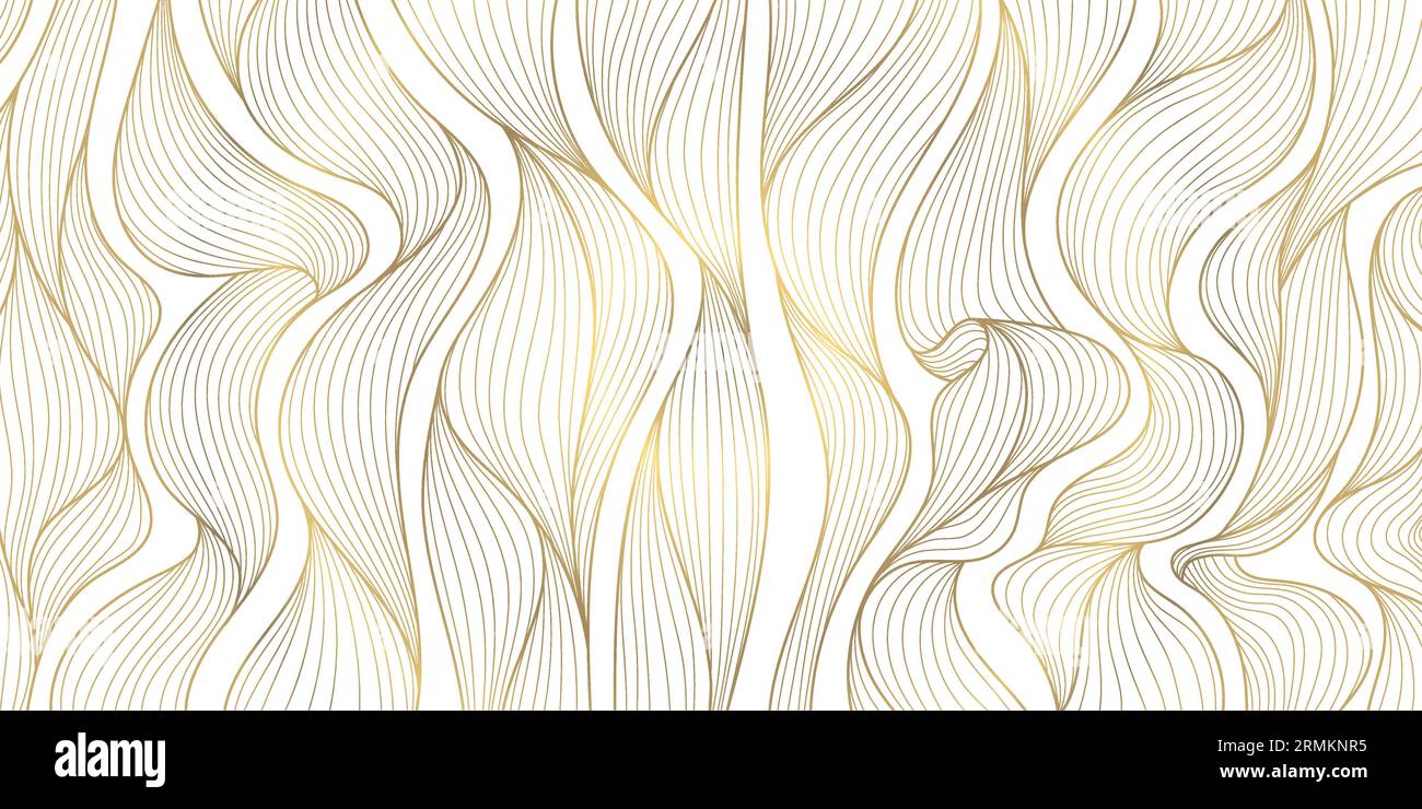 Carta da parati Vector abstract lusso oro, linea ondulata arte sfondo, nastri dinamici. Design di linea per interni, motivi tessili, texture Illustrazione Vettoriale