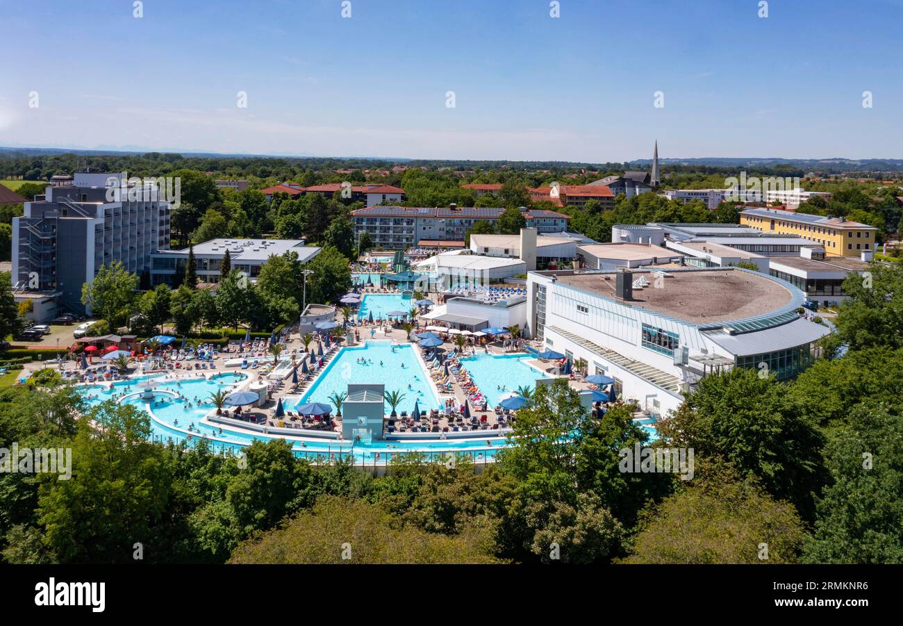 Shot con droni, parco termale con Europa Therme, Bad Fuessing, bassa Baviera, Baviera, Germania Foto Stock