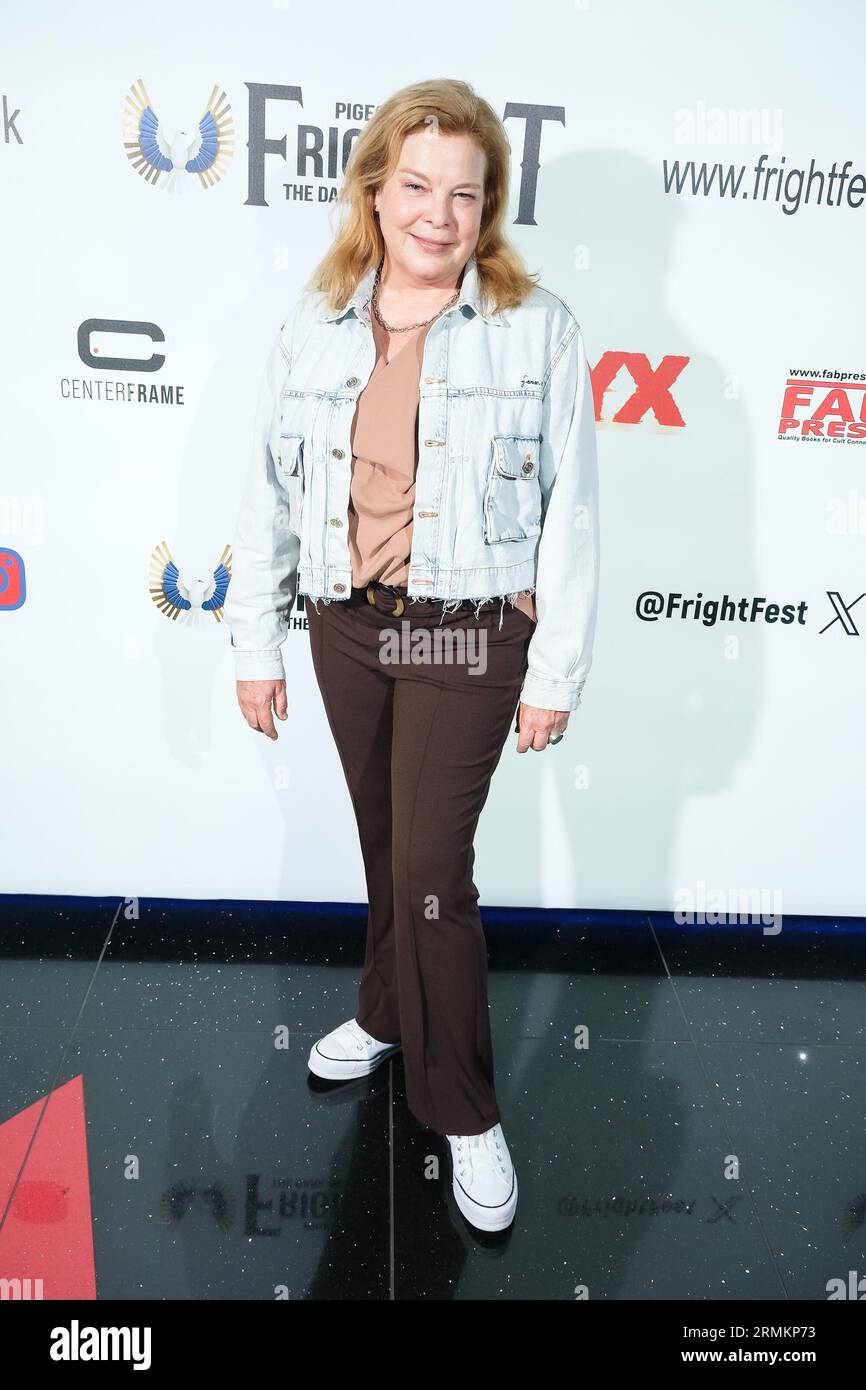 Londra, Regno Unito. 28 agosto 2023. Catherine Curtin ha fotografato alla prima Internazionale del Founders Day tenutasi durante il Pigeon Shrine FrightFest 2023 al Cineworld Leicester Square. Foto di Julie Edwards Credit: JEP Celebrity Photos/Alamy Live News Foto Stock