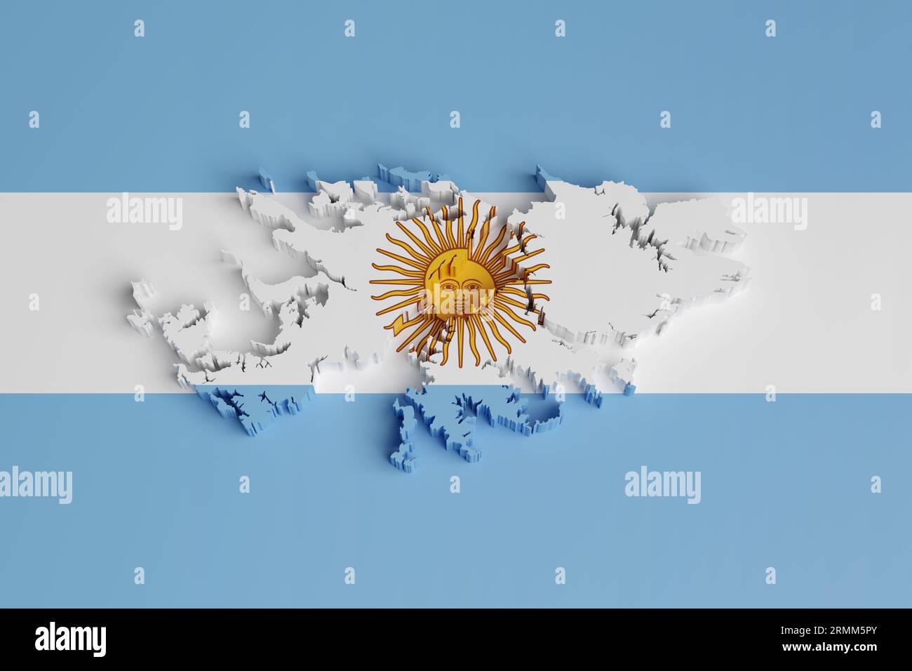 Mappa delle Isole Falkland in tre dimensioni con i colori della bandiera argentina . illustrazione 3d. Foto Stock