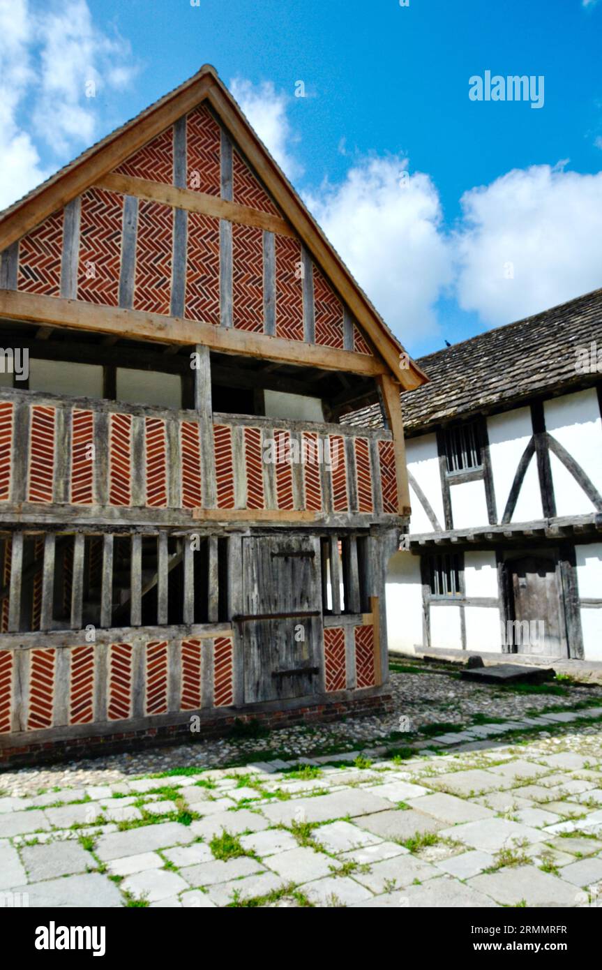 Titchfield Market Hall - mercato coperto con struttura in legno dal 1620 - trasferito all'Ope Air Museum, Singleton, vicino a Chichester, West Sussex, Inghilterra Foto Stock