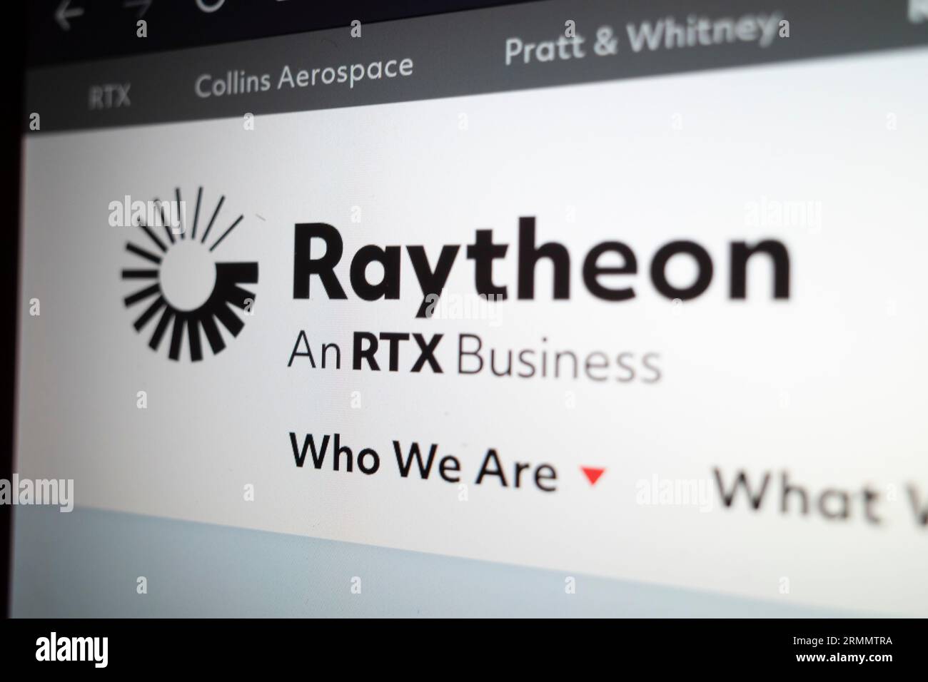 New York, New York, USA. 29 agosto 2023. RTX, precedentemente Raytheon Technologies, è una società madre degli appaltatori americani della difesa Collins Aerospace, Pratt & Whitney e Raytheon. La società è diventata enormemente redditizia a causa di letali aiuti esteri al governo ucraino e dei suoi notevoli legami con il Dipartimento della difesa degli Stati Uniti (Credit Image: © Taidgh Barron/ZUMA Press Wire) SOLO USO EDITORIALE! Non per USO commerciale! Foto Stock