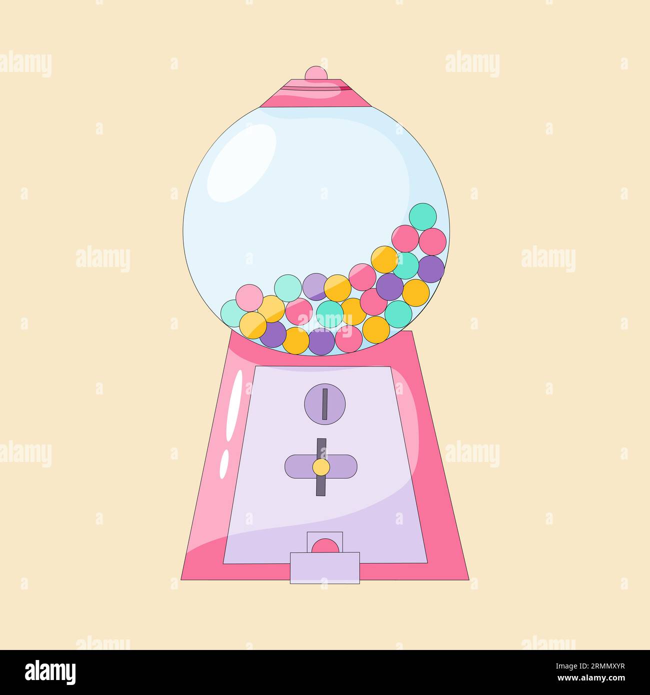 Distributore automatico di gomme da bolla dai colori vivaci. Illustrazione Vettoriale