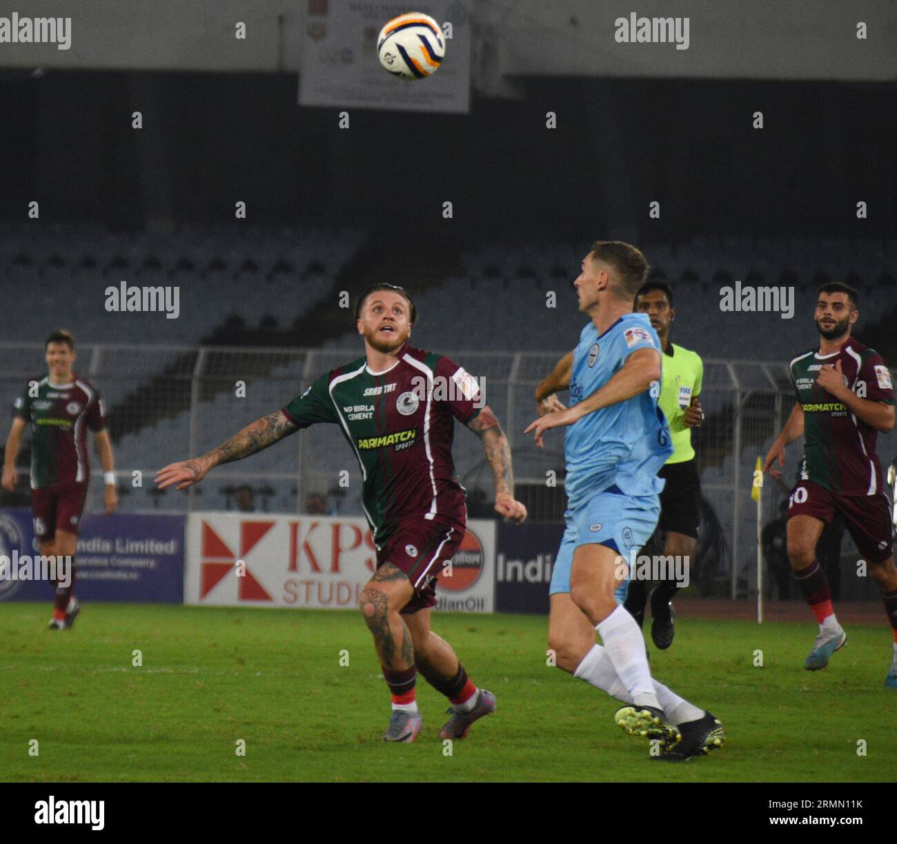 Kolkata, India. 28 agosto 2023. Mohun Bagan Super Giant si è assicurato il suo posto nella 132a Durand Cup semis, battendo il Mumbai CityFc per 3-1 al Salt Lake Stadium (Vivekananda Yubavarati Krirangan(VYBK)) a Calcutta, India, il 28 agosto 2023. In semifinale affronteranno il FC Goa, che batte il Chennai CityFc nei quarti di finale. (Foto di Sayantan Chakraborty/Pacific Press/Sipa USA) credito: SIPA USA/Alamy Live News Foto Stock