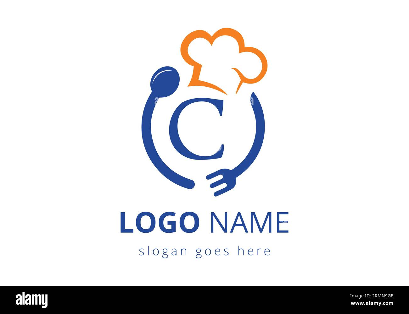 Logo Letter C con cappello da chef, cucchiaio e forchetta per il logo del ristorante. Moderno logo vettoriale per caffè, ristoranti, aziende di cucina e identità aziendale Illustrazione Vettoriale