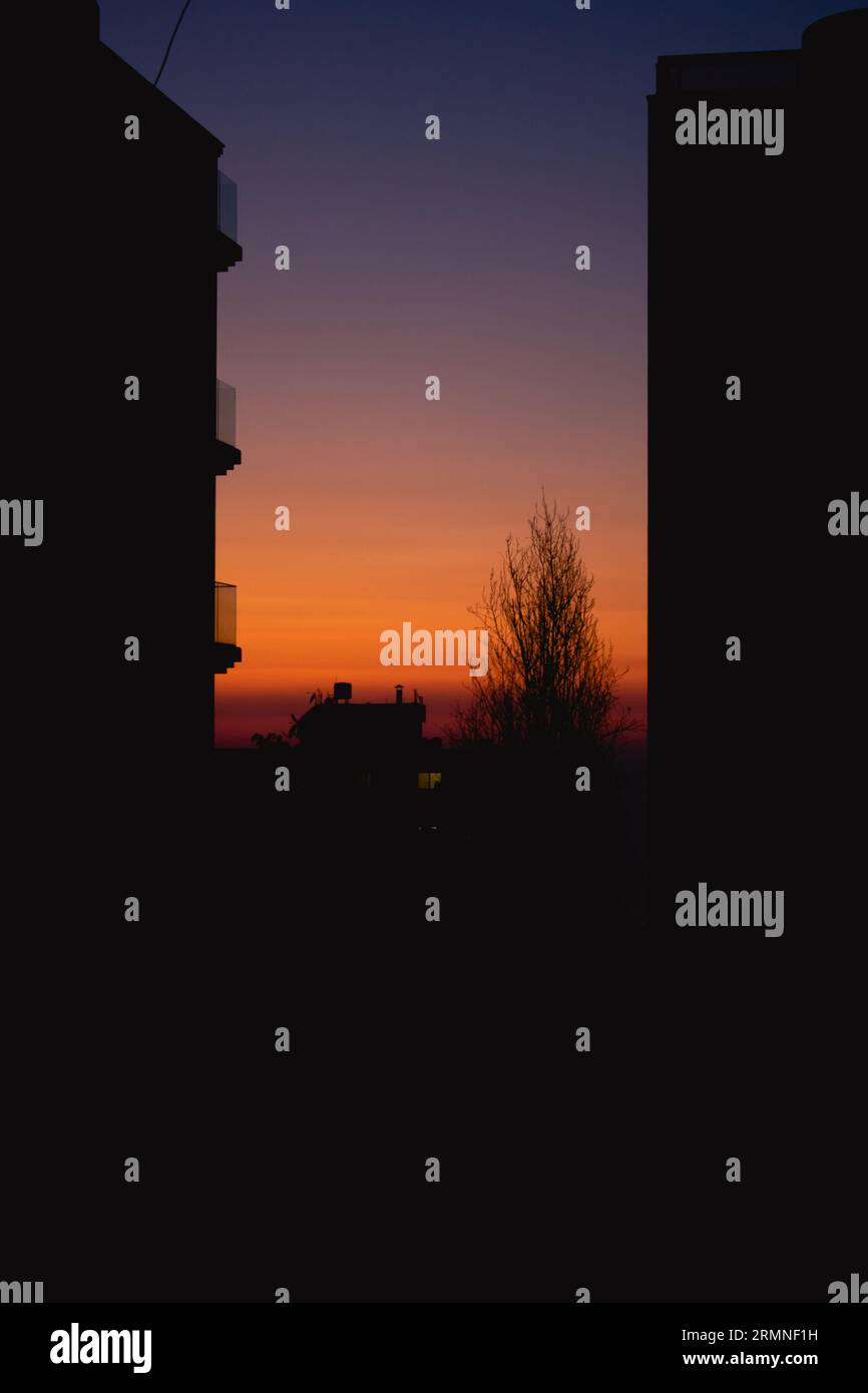 Sfumatura colorata della silhouette tramonto Foto Stock