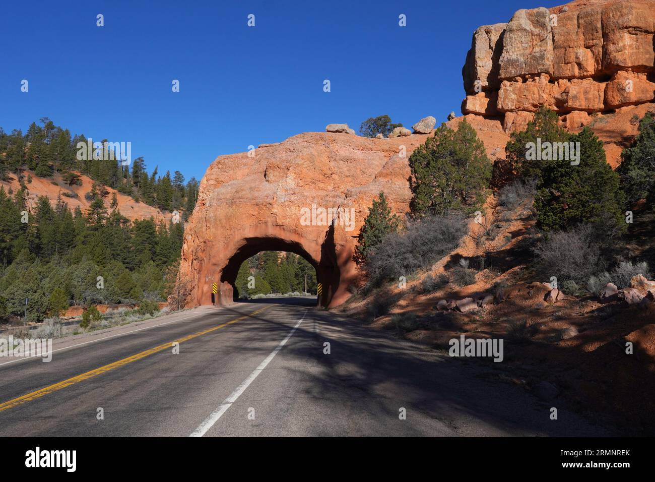 Utah Highway 12 passando attraverso il Red Canyon Arch Foto Stock