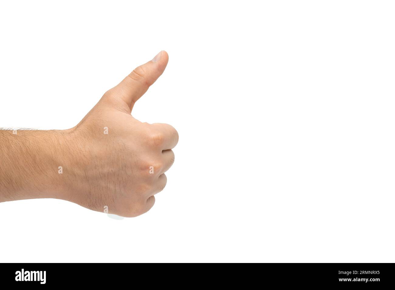 Mano maschile che mostra come, gesto della mano - pollice in alto, mano maschile che mostra pollice in alto Foto Stock